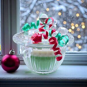 Holiday Candle ✦ Candy Cane & Gingerbread ✦ Soy Wax in Vintage Lidded Candy Dish